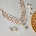 Necklaces Cascading Green Stone Silver CZ Necklace Set