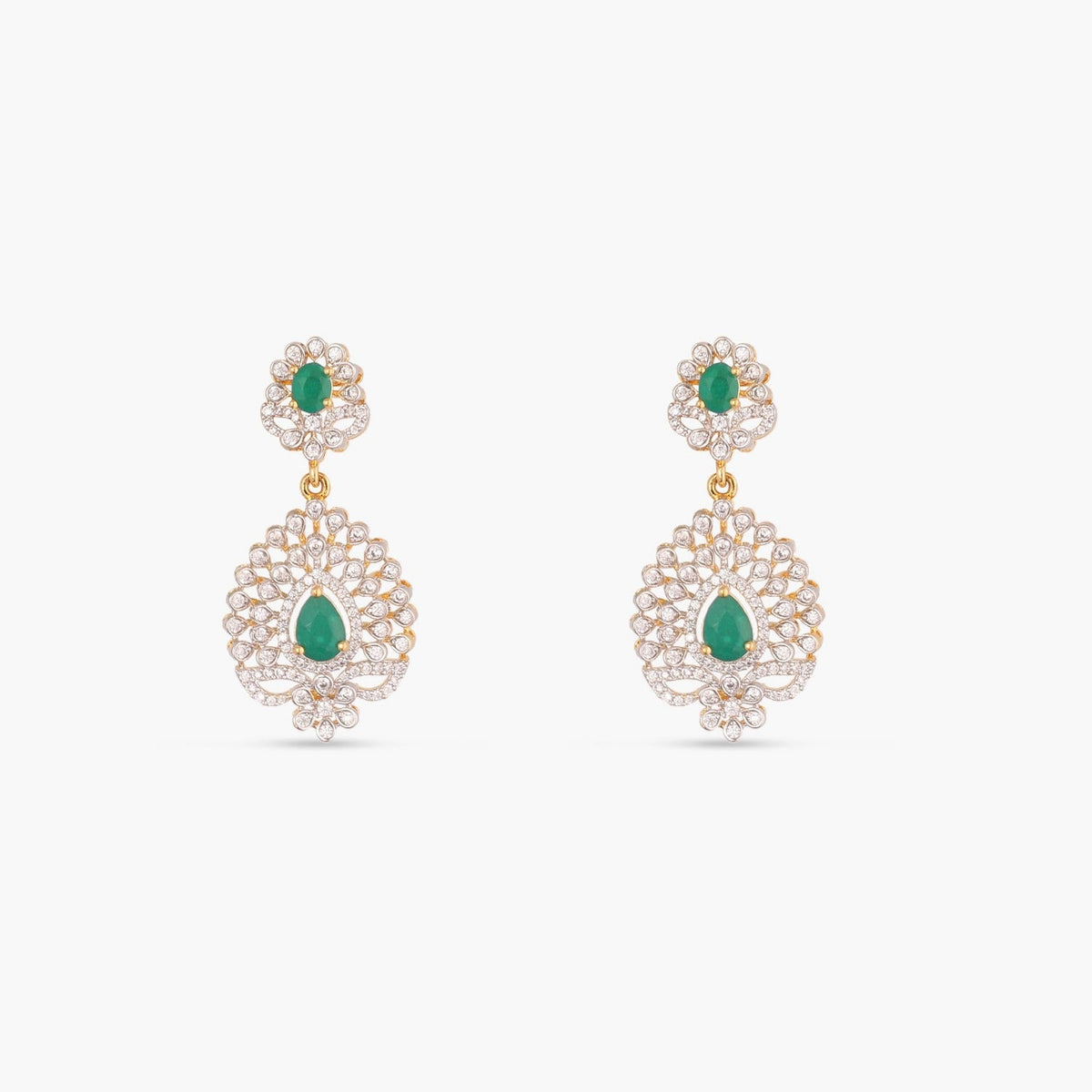 Necklaces Cascading Green Stone Silver CZ Necklace Set