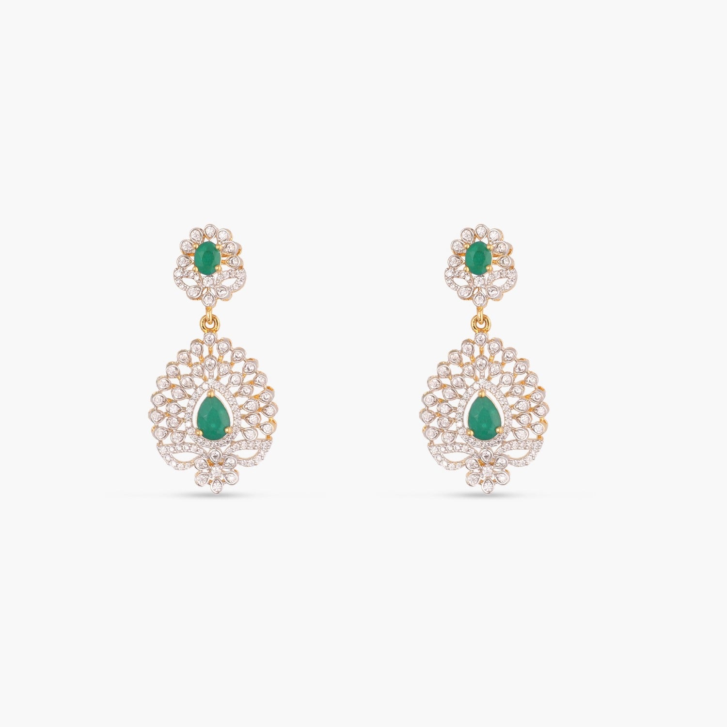 Necklaces Cascading Green Stone Silver CZ Necklace Set