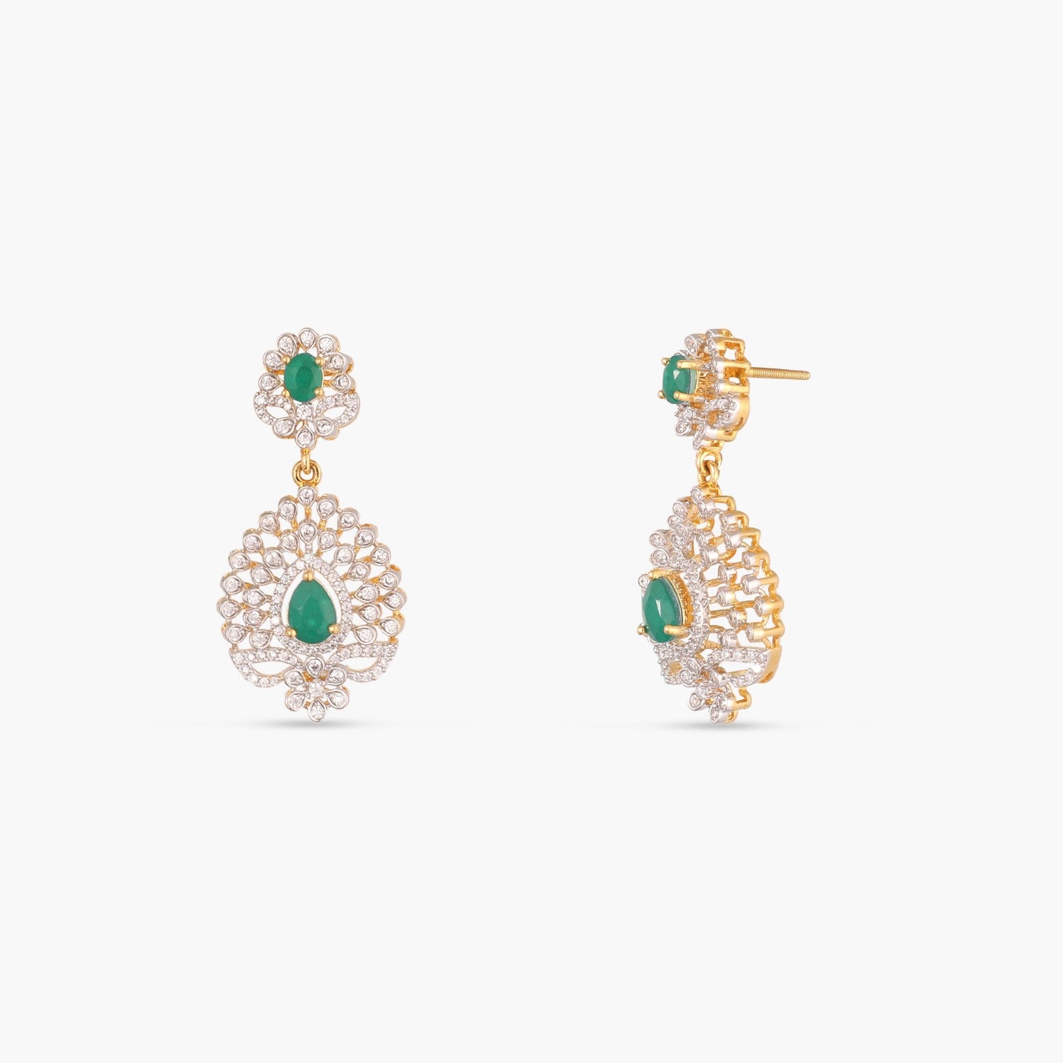 Necklaces Cascading Green Stone Silver CZ Necklace Set