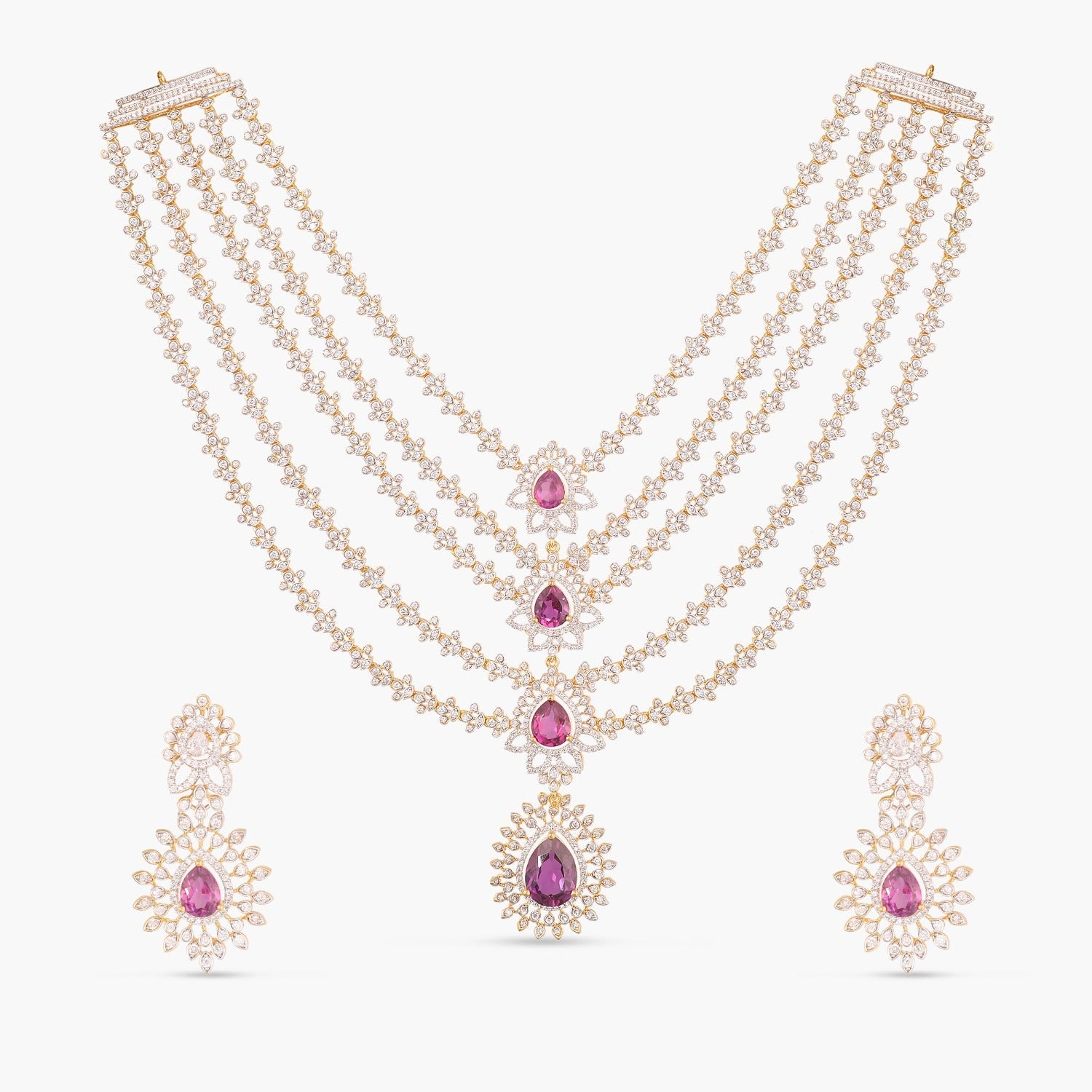 Necklaces Pink Serenity Multi-Layered Silver CZ Necklace Set