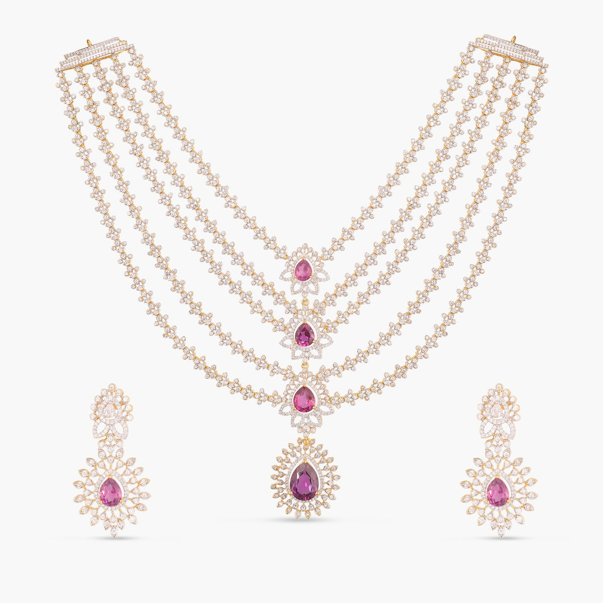 Pink and White American Diamond Necklace Set with A Pair of Bangles