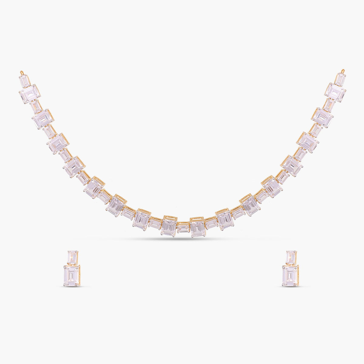 Cascading Emerald cut CZ Silver Necklace Set