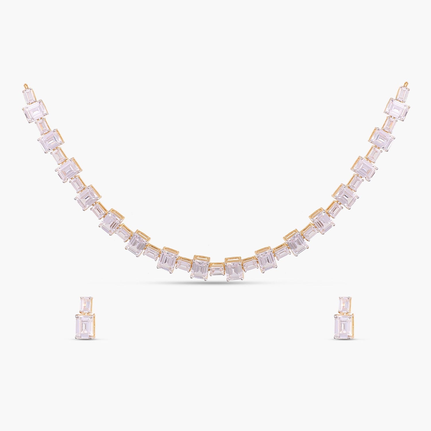 Necklace Cascading Emerald Cut CZ Silver Necklace Set