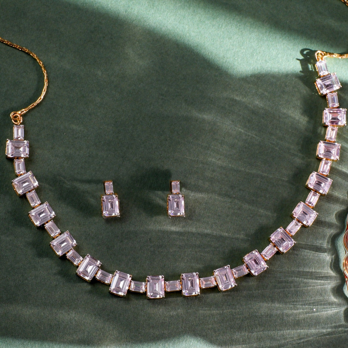 Necklace Cascading Emerald Cut CZ Silver Necklace Set