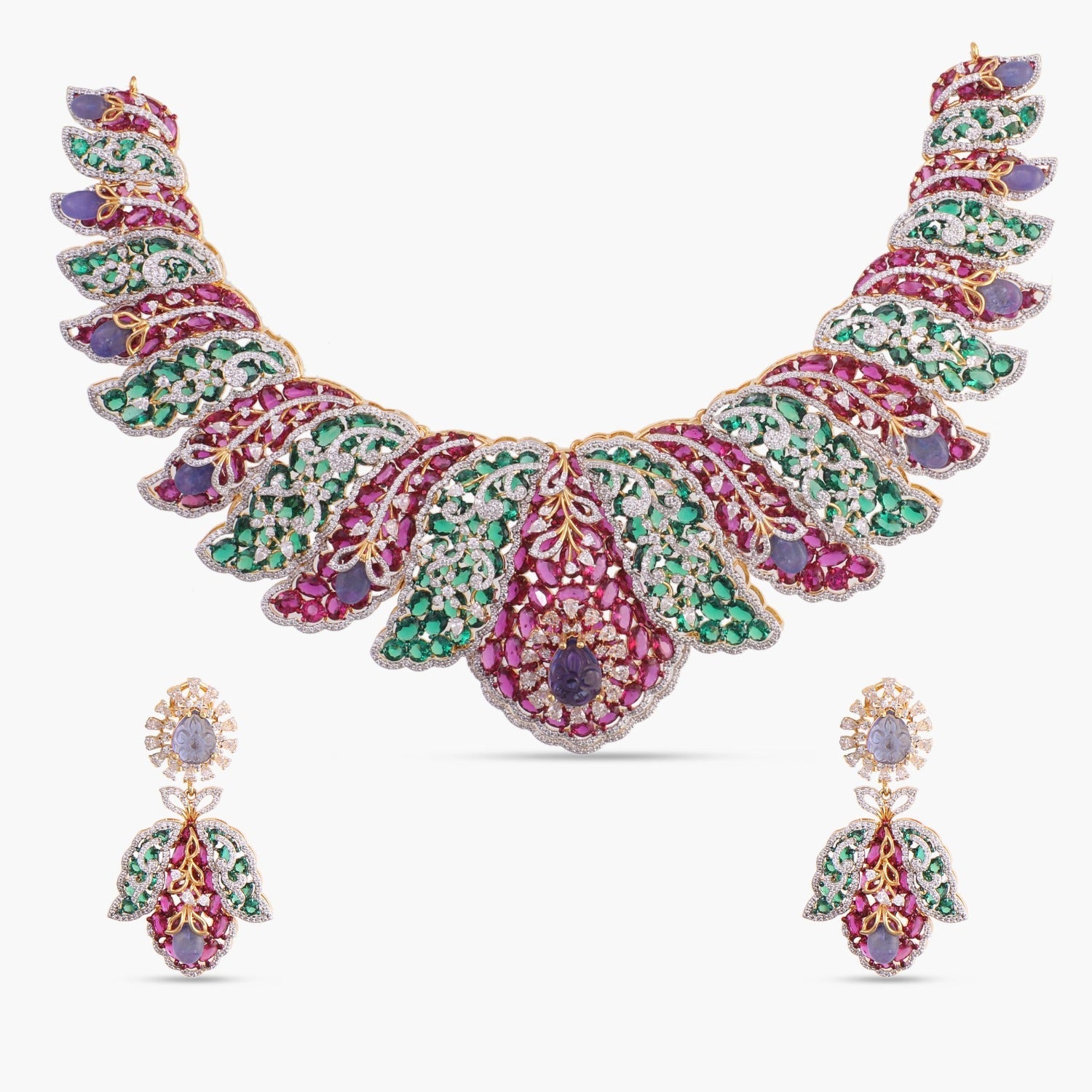 Necklace Floral Brocade Statement Silver Necklace Set