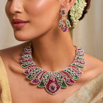 Necklace Floral Brocade Statement Silver Necklace Set