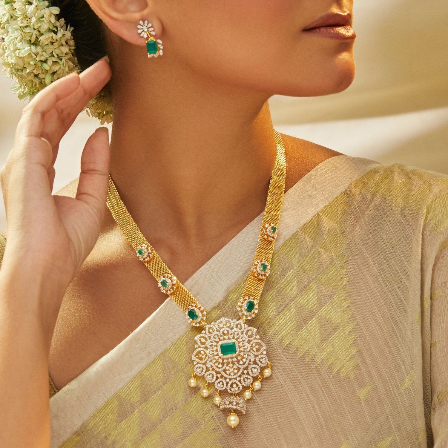 Necklace Aloka Silver CZ Necklace set