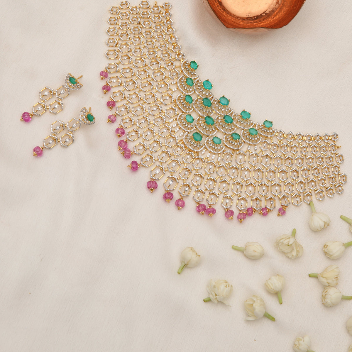 Prisha CZ Silver Choker Set