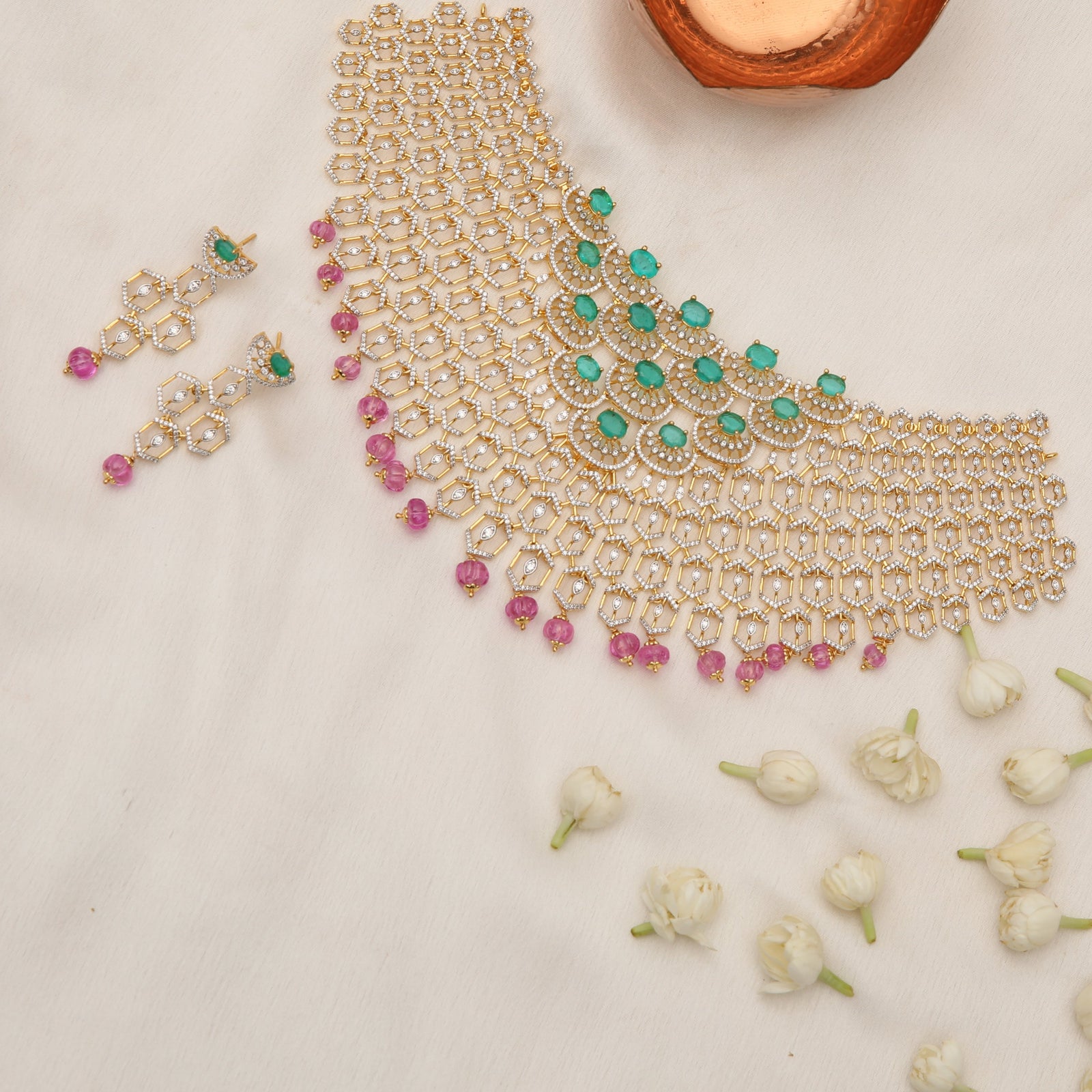 Prisha CZ Silver Choker Set