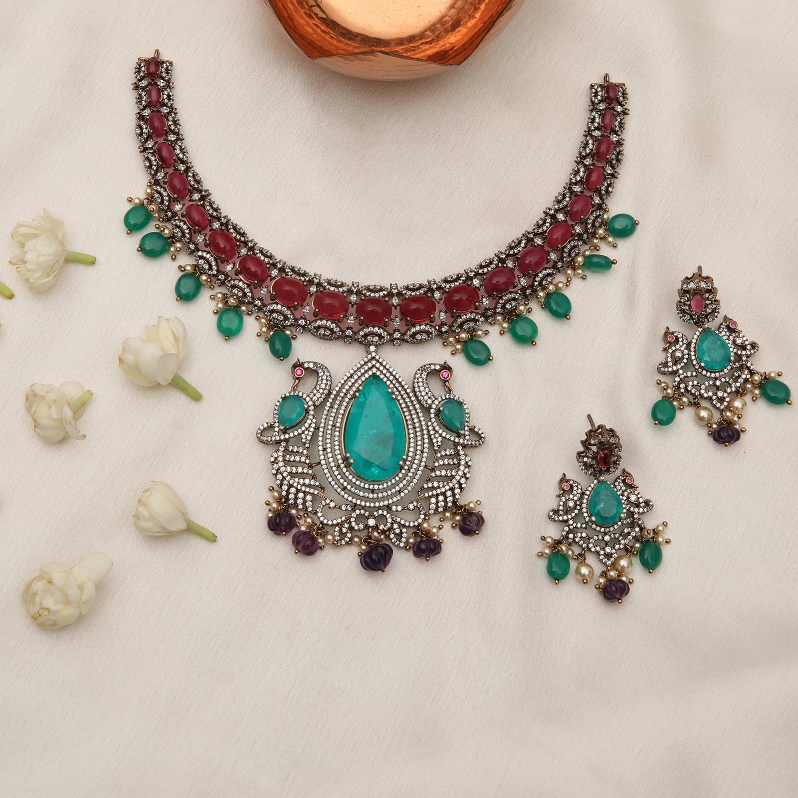 Vamika Moissanite Silver Necklace Set