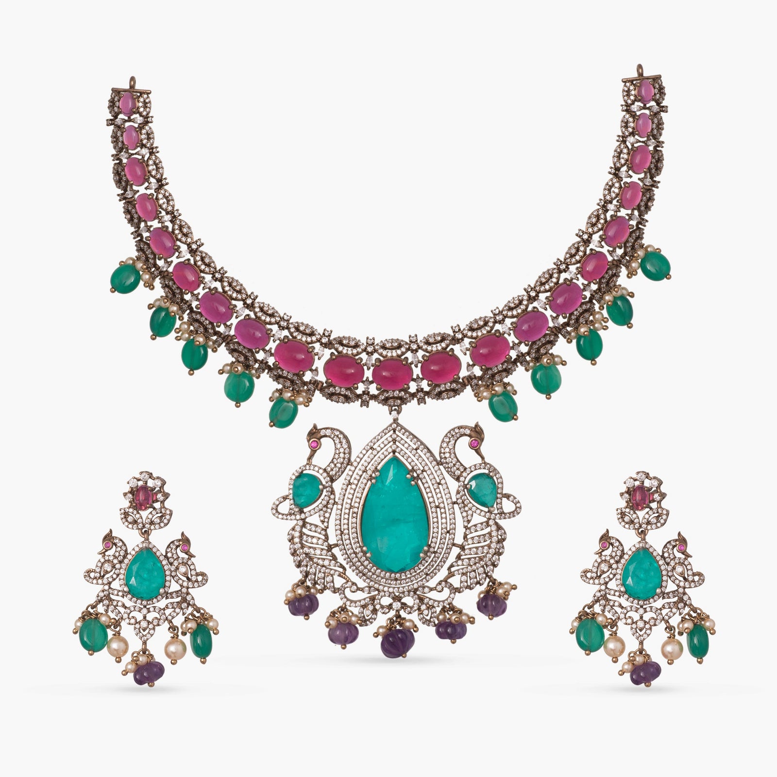 Vamika Moissanite Silver Necklace Set