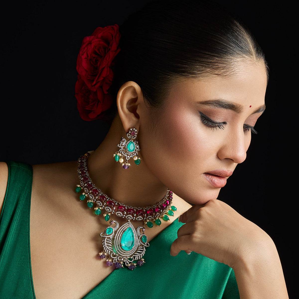 Vamika Moissanite Silver Necklace Set