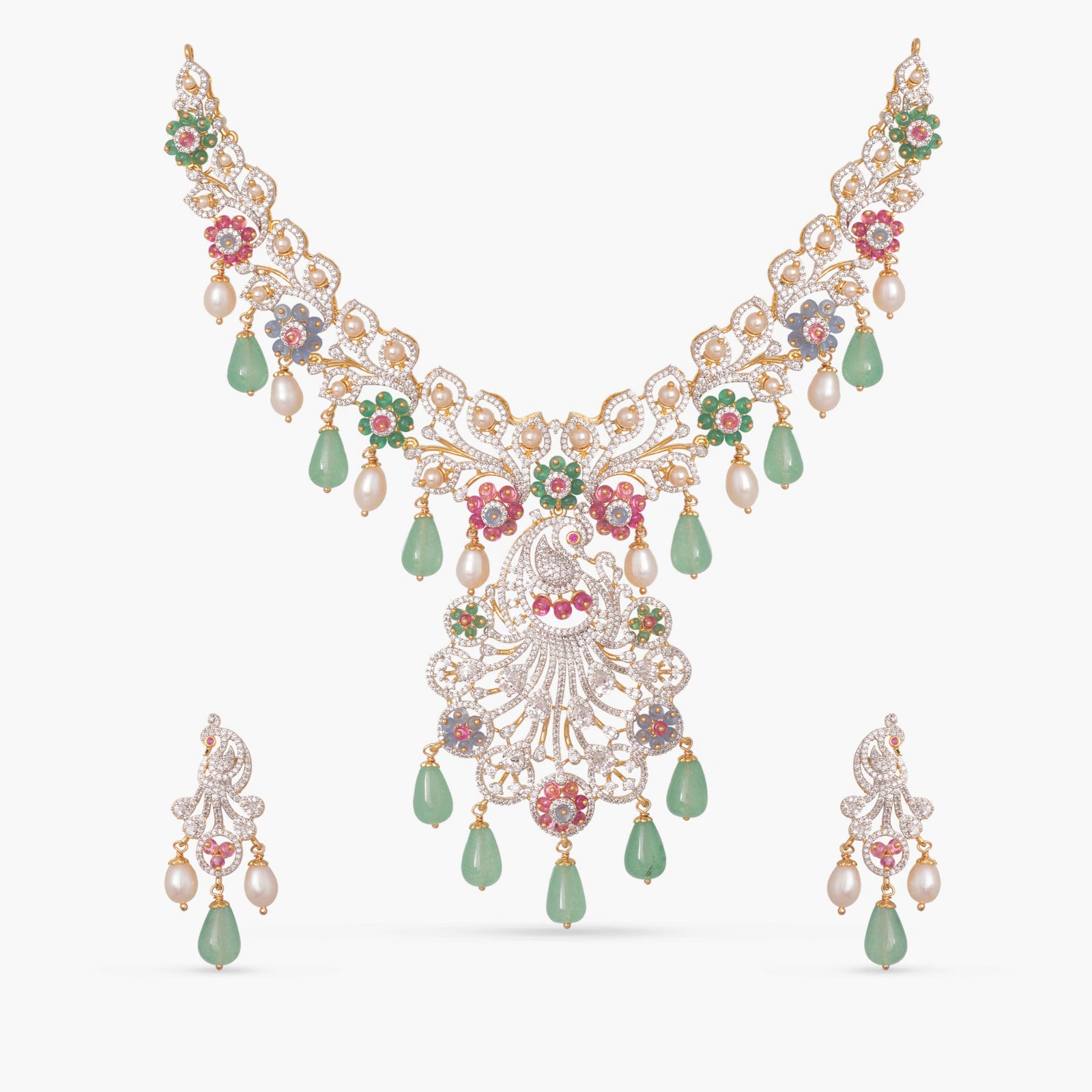 Mayuri CZ Silver Necklace Set