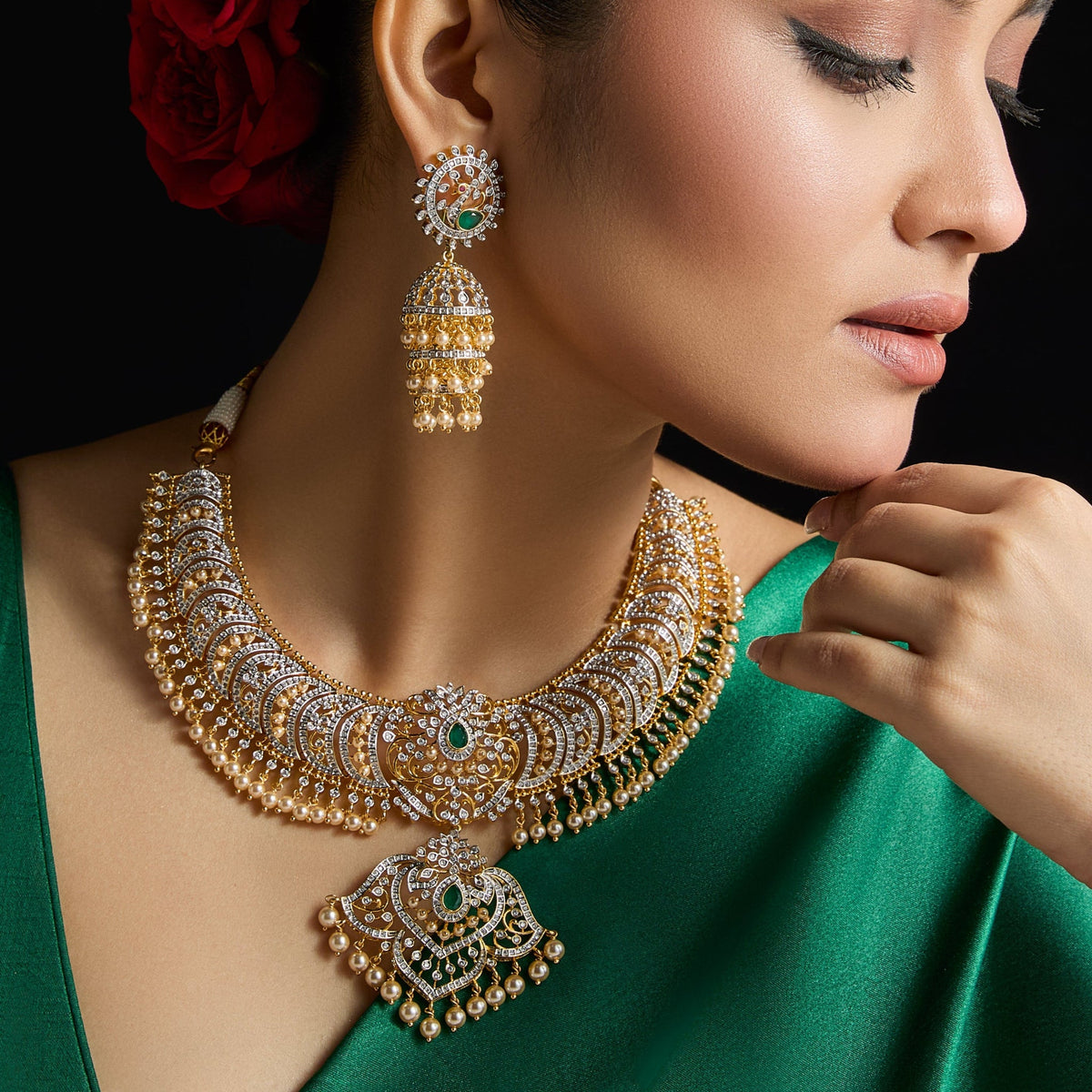 Aarvi CZ Silver Necklace Set