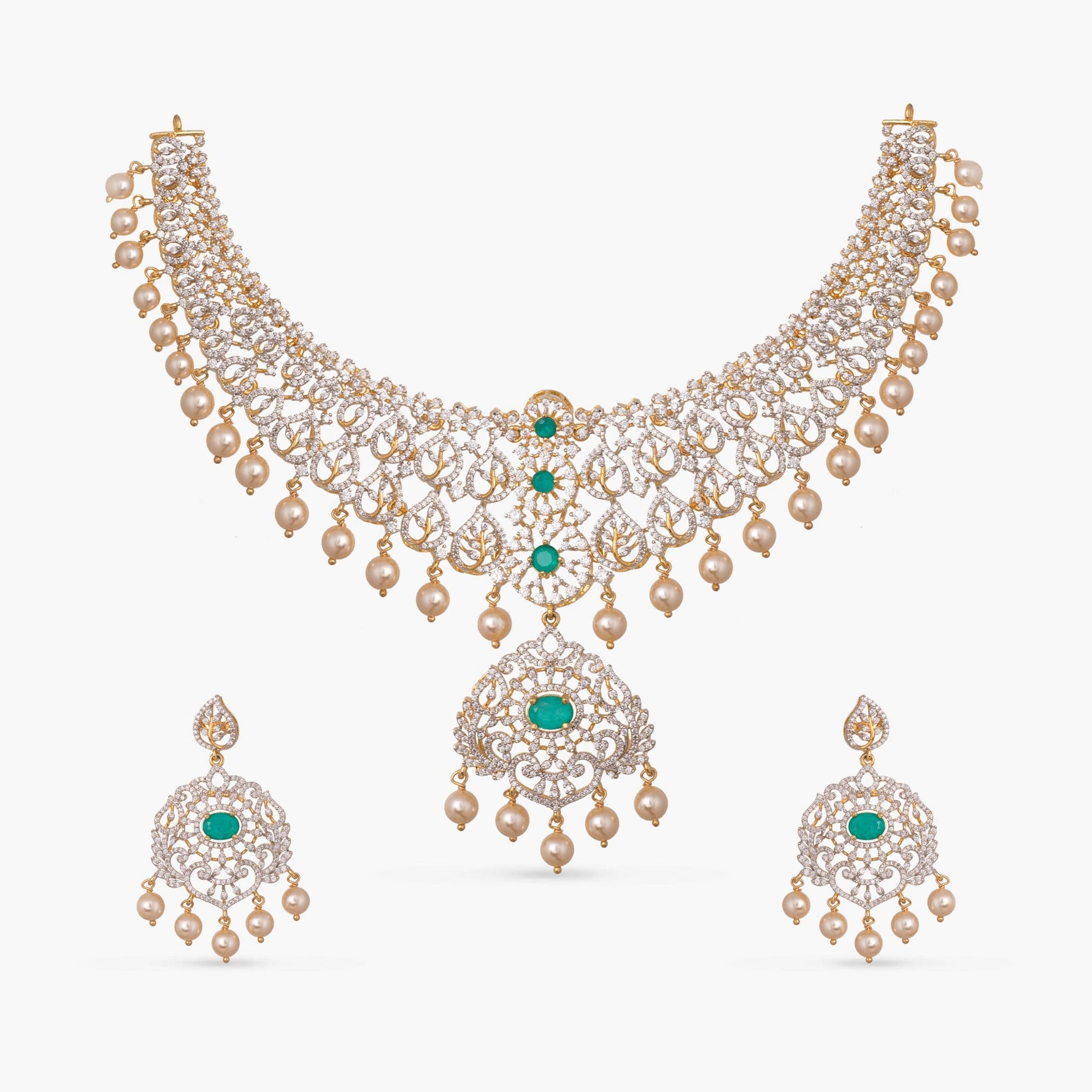Necklace Neela Gold-Plated CZ Silver Necklace Set
