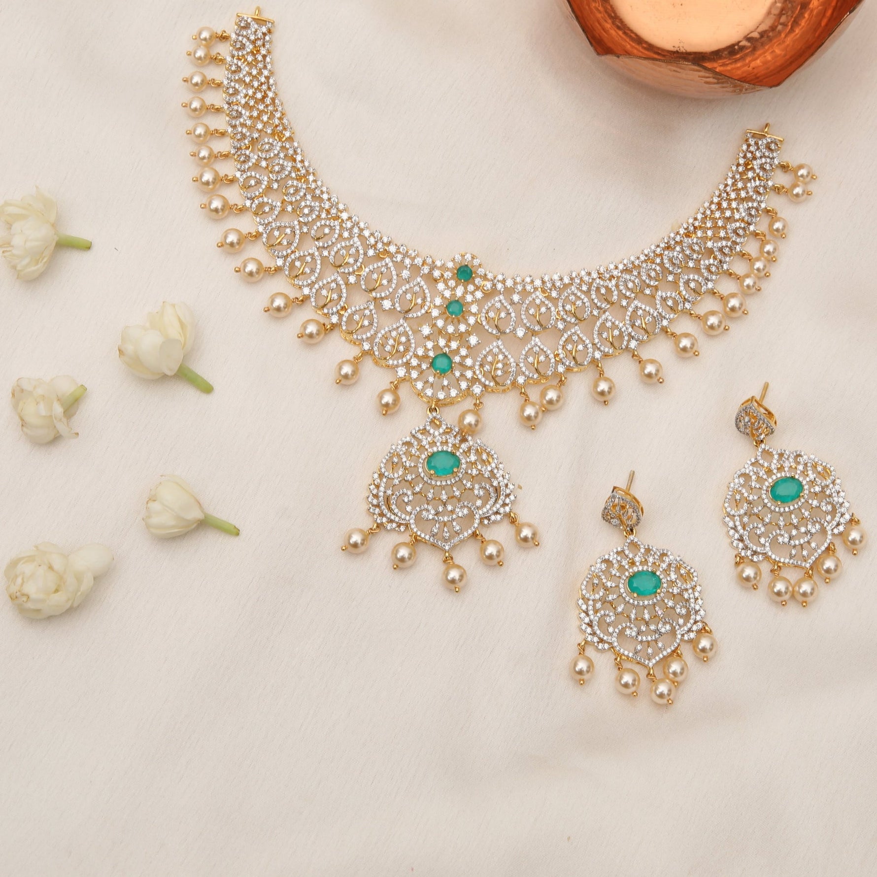 Necklace Neela Gold-Plated CZ Silver Necklace Set