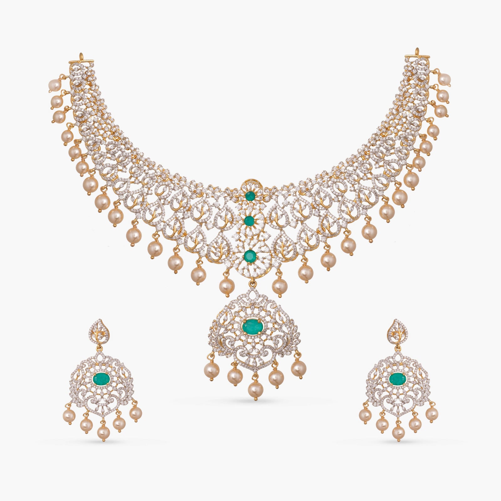 Neela Gold-Plated CZ Silver Necklace Set