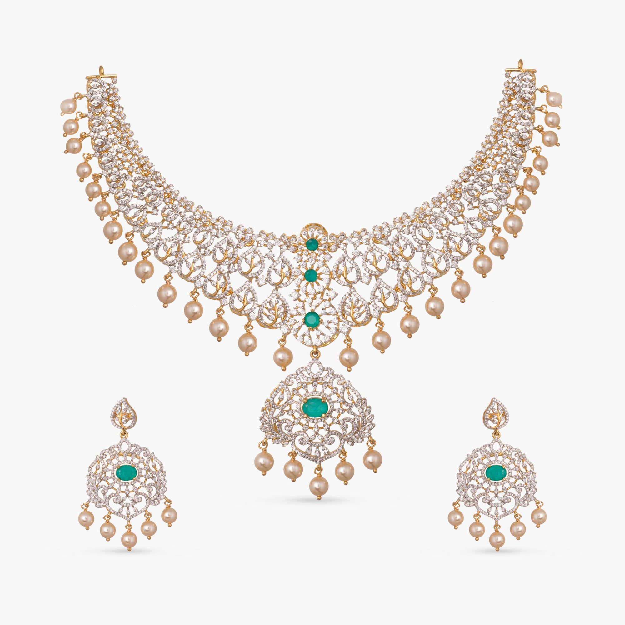 Neela Gold-Plated CZ Silver Necklace Set