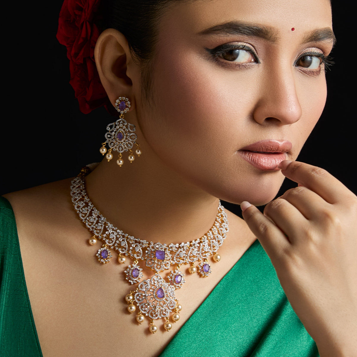 Amara CZ Silver Necklace Set