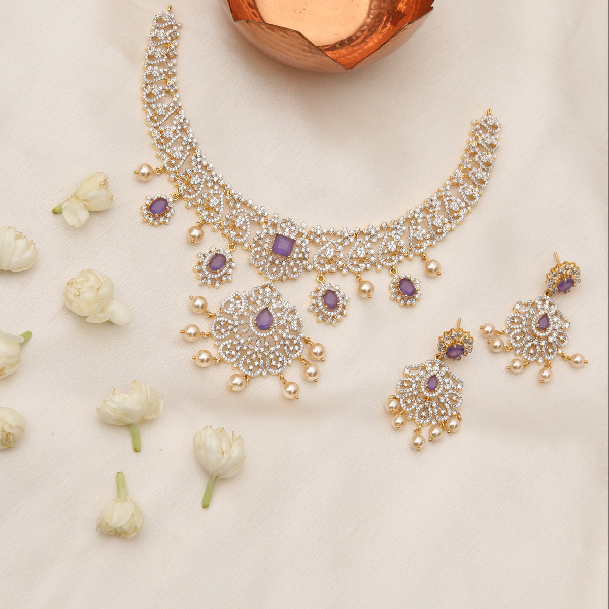 Amara CZ Silver Necklace Set