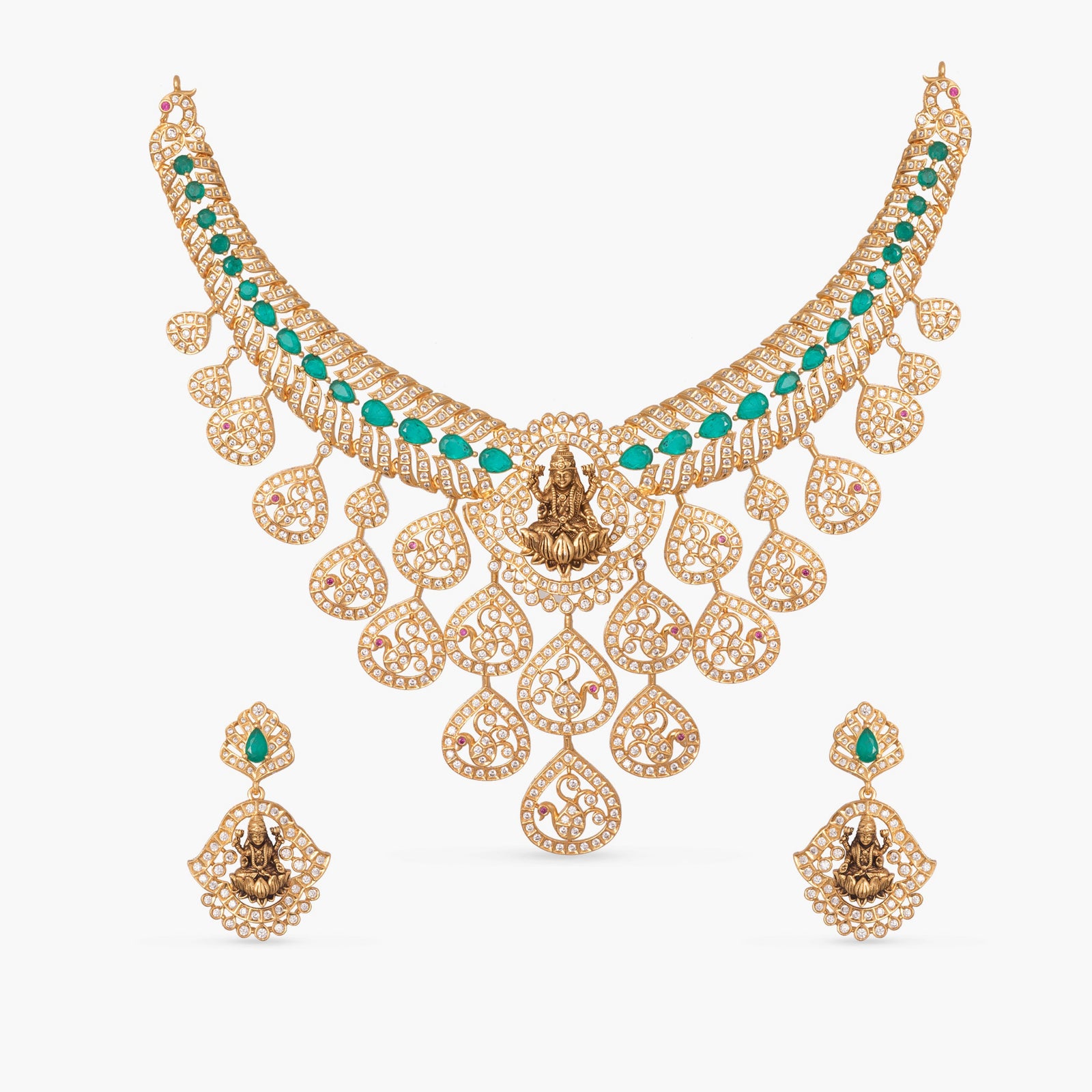 Lakshmi Cascade CZ Silver Necklace Set