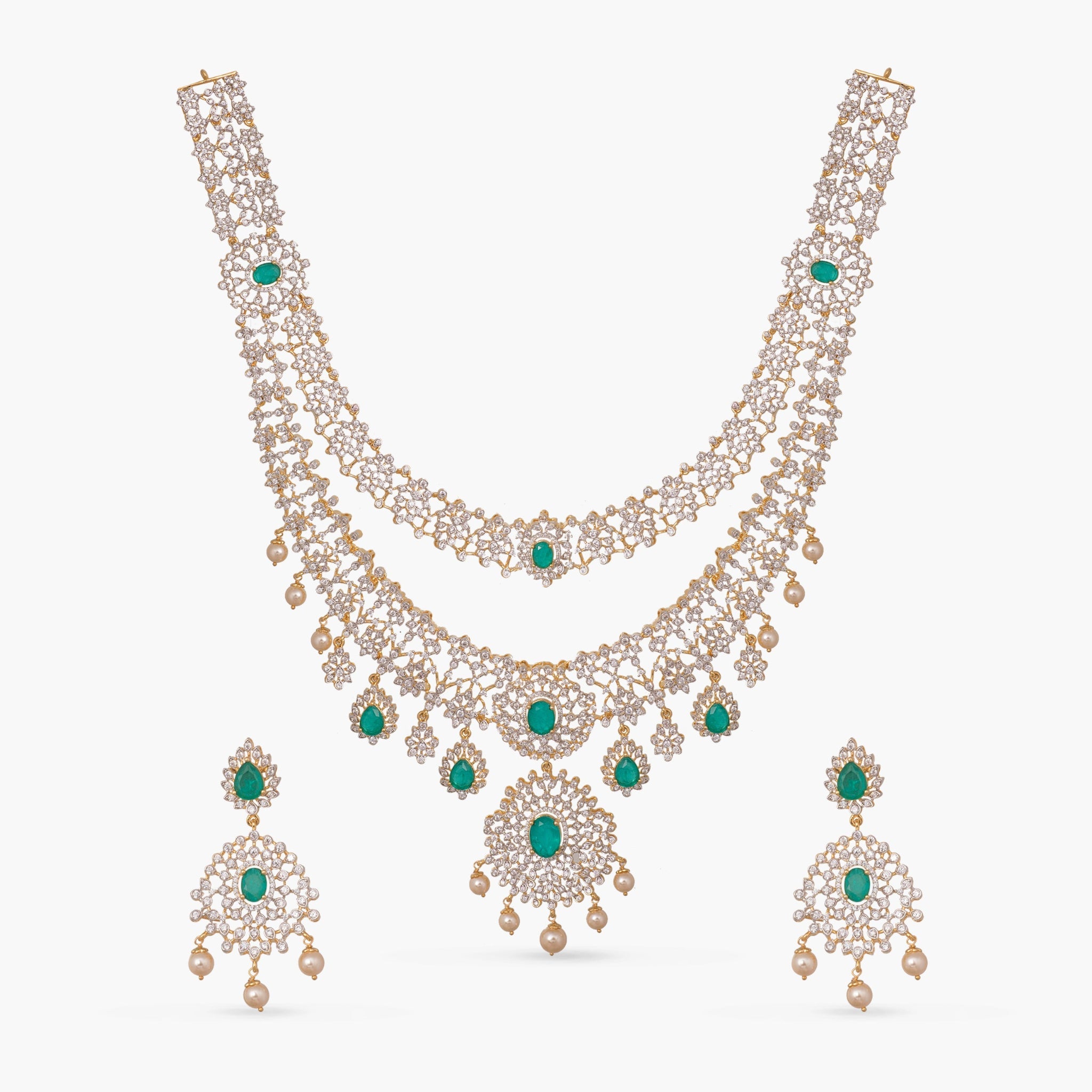 Discover Rhea Double Layered CZ Silver Necklace Set | Paksha