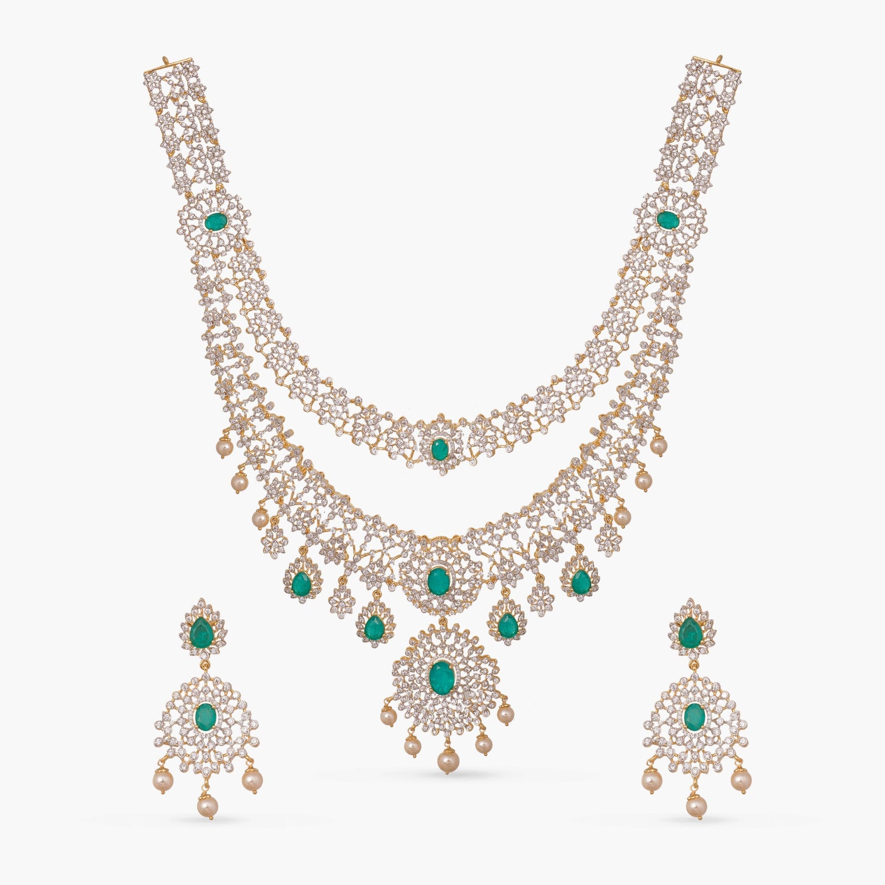 Necklace Rhea Double Layered CZ Silver Necklace Set