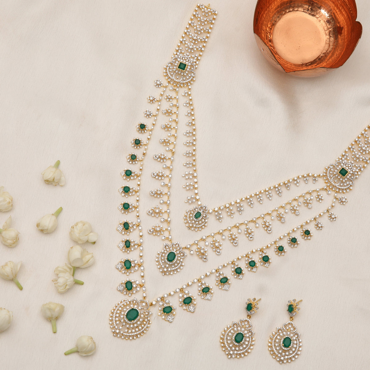  Aarika Layered CZ Silver Necklace Set