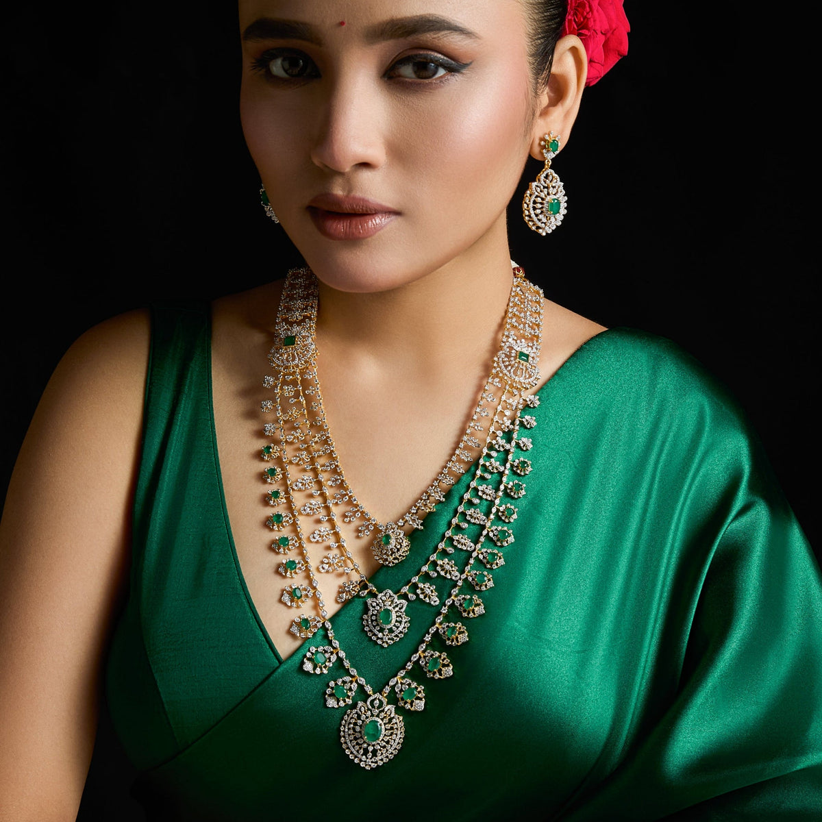 Necklace Aarika Layered CZ Silver Necklace Set