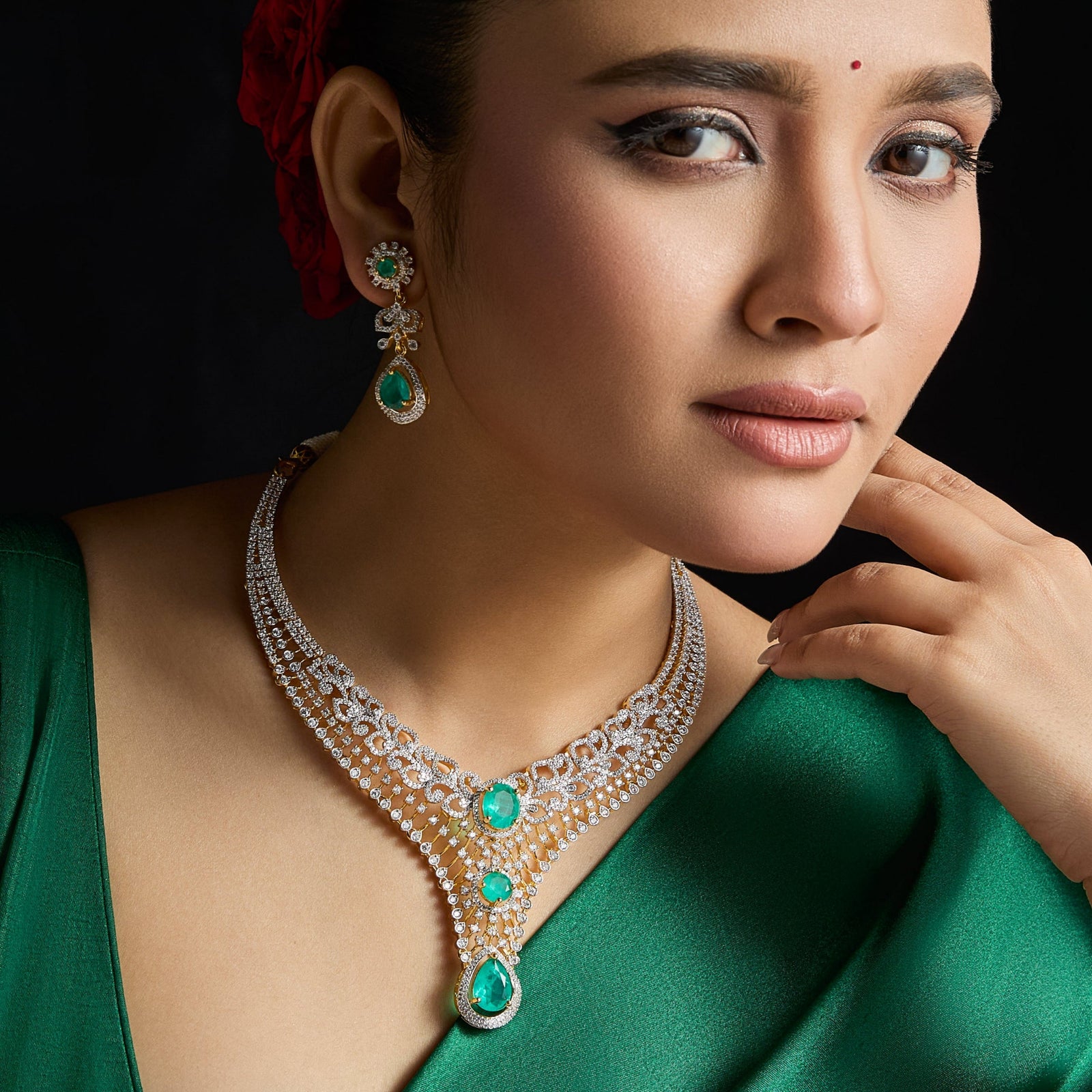 Navya CZ Silver Necklace Set