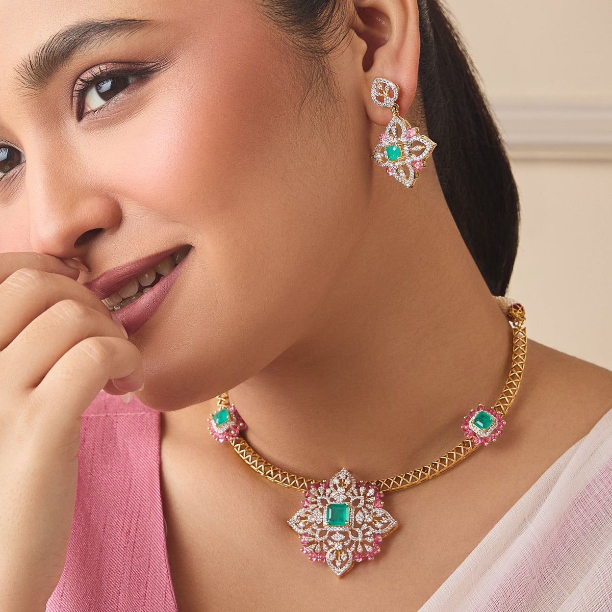 Meera CZ Silver Necklace Set