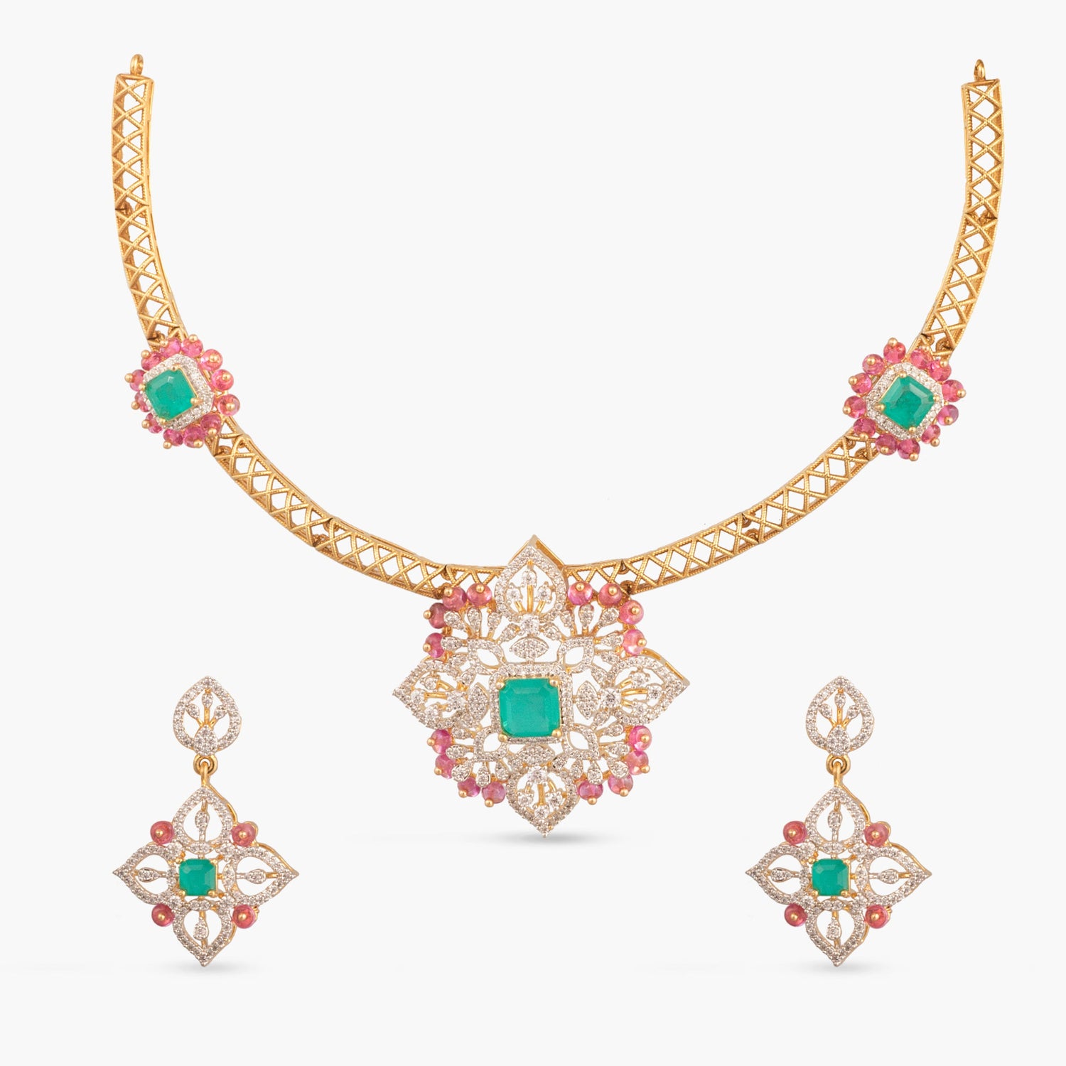 Meera CZ Silver Necklace Set