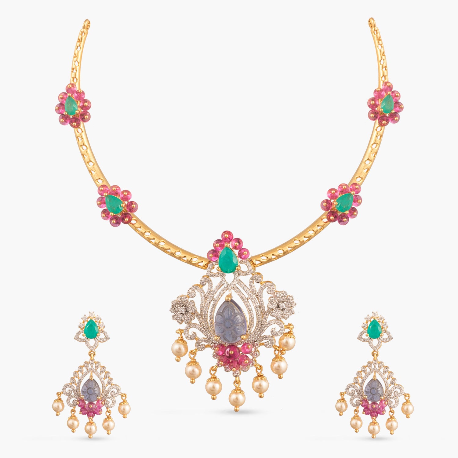 Avani CZ Silver Necklace Set
