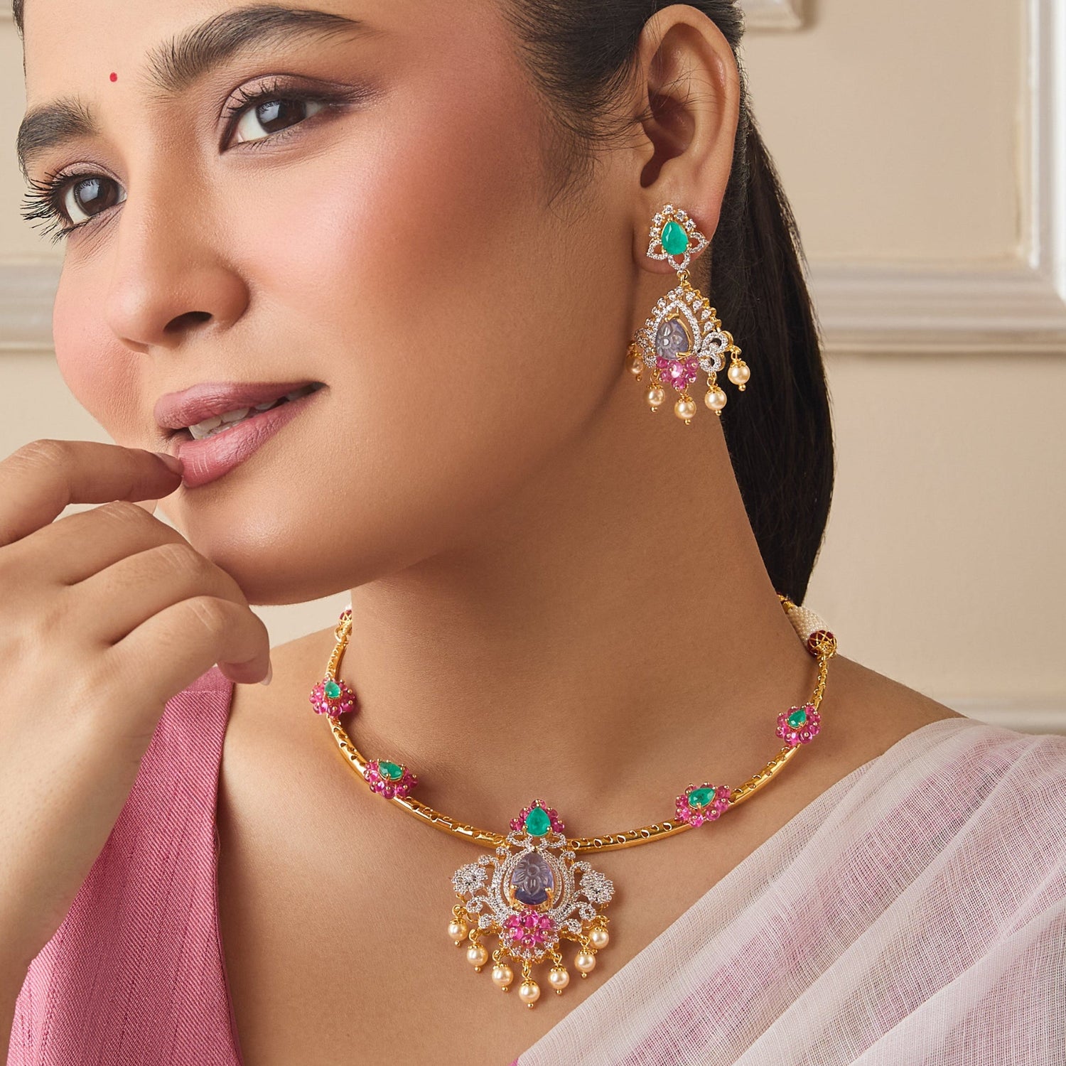 Avani CZ Silver Necklace Set