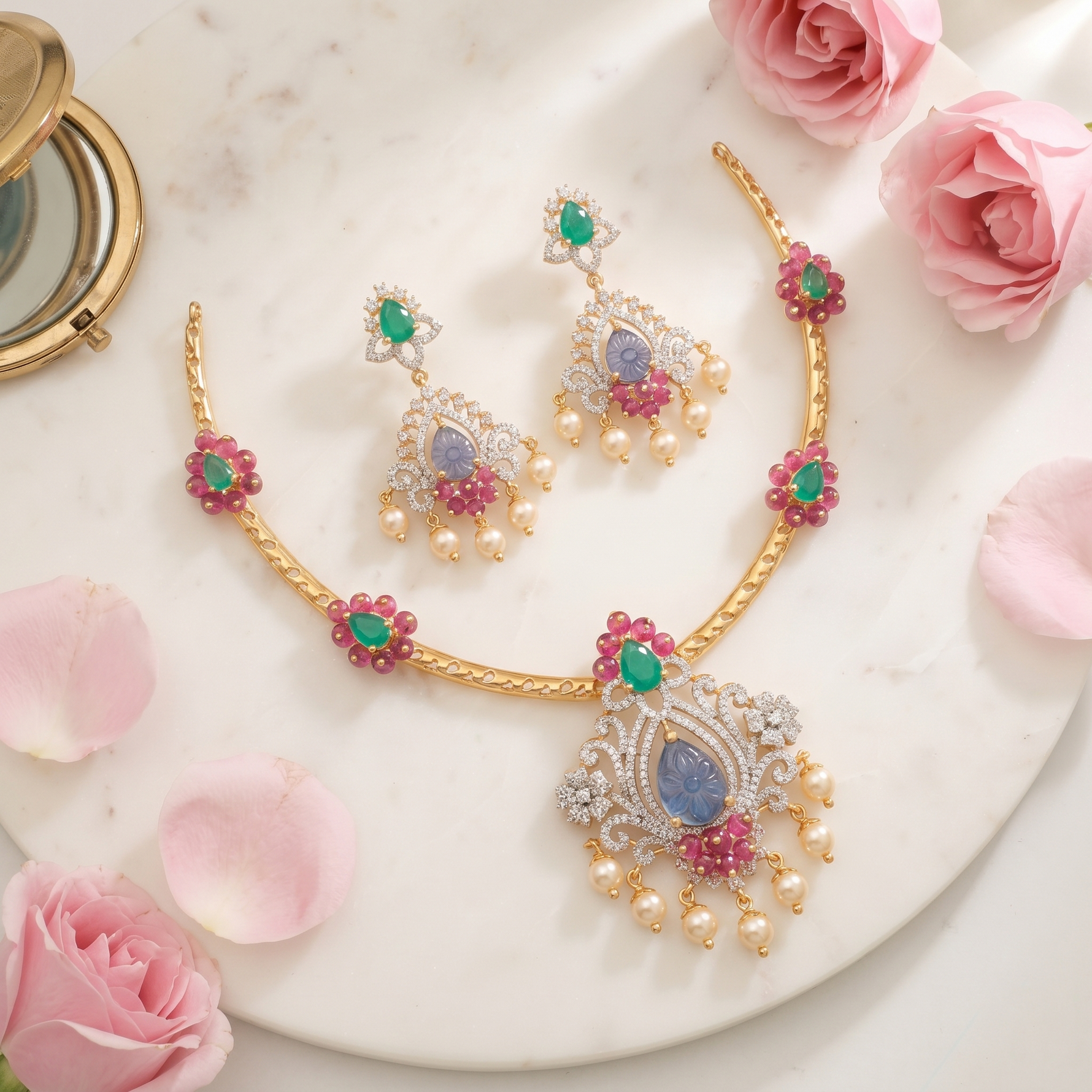 Avani CZ Silver Necklace Set