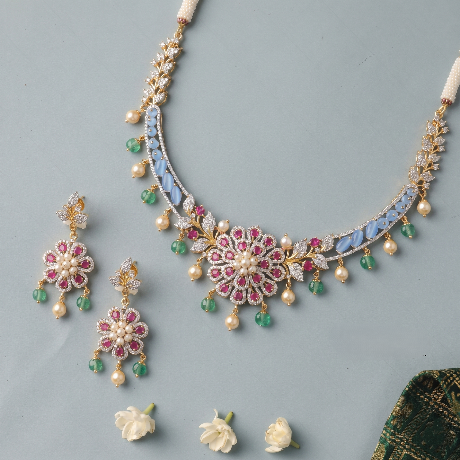 Ria CZ Silver Necklace Set