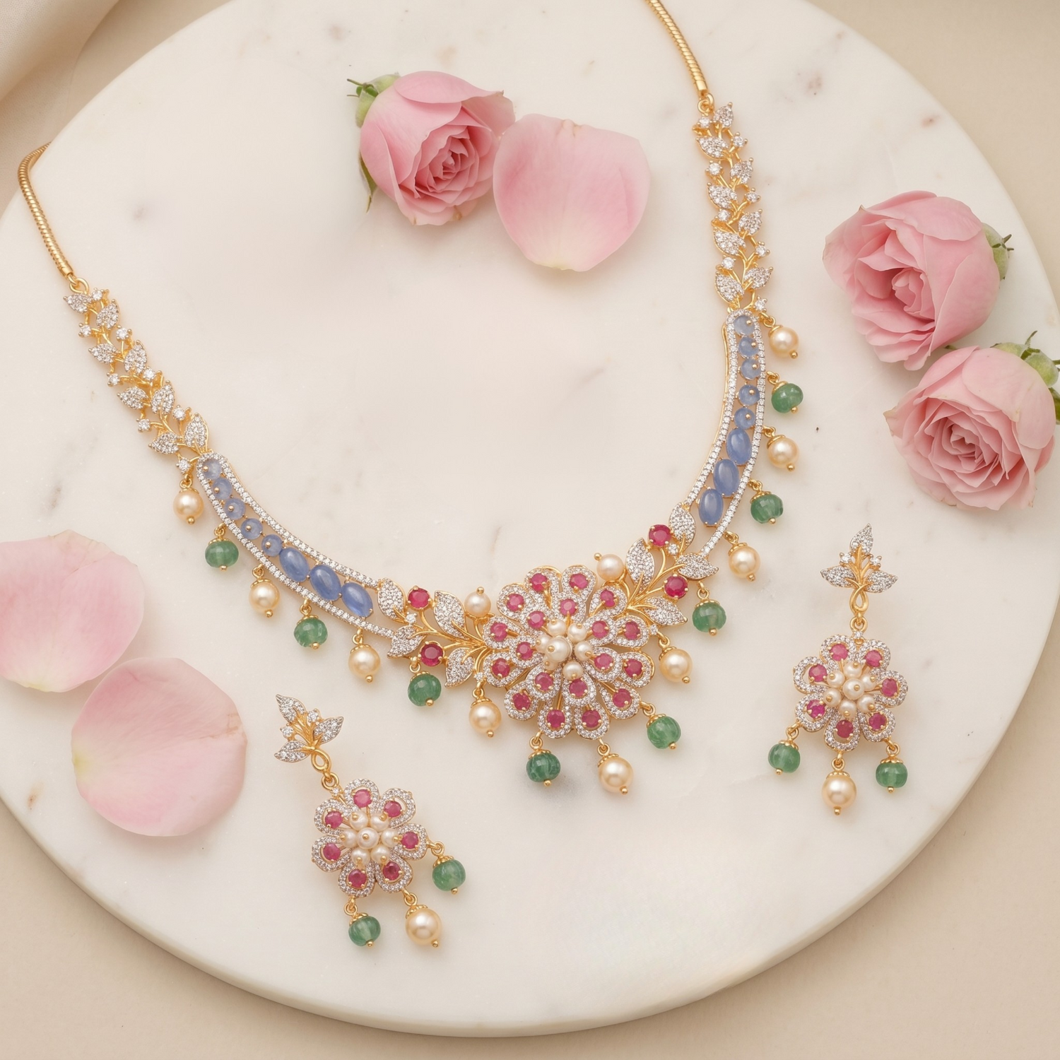 Ria CZ Silver Necklace Set