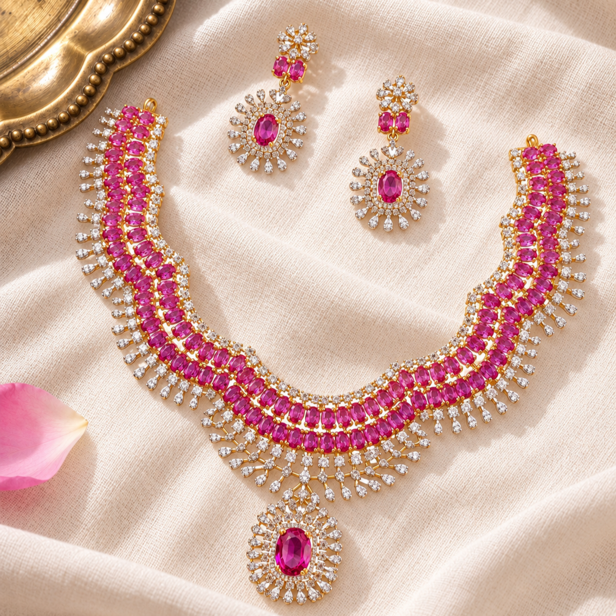 Swari CZ Silver Necklace Set