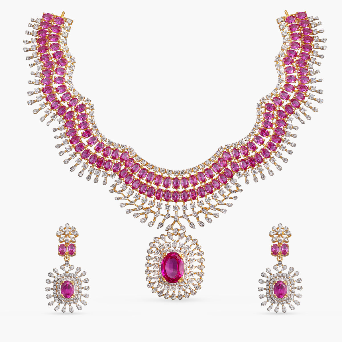 Swari CZ Silver Necklace Set