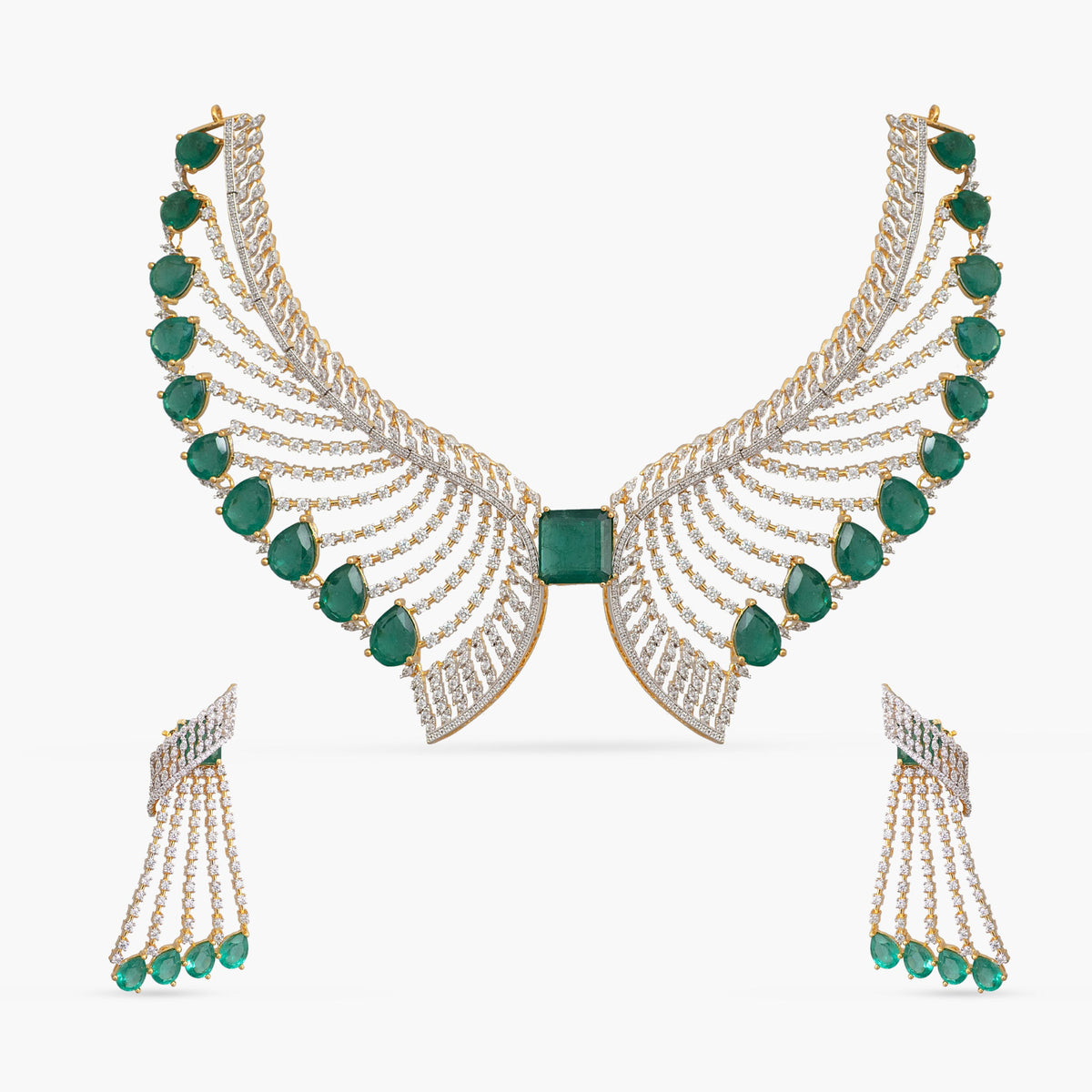 Aveline Emerald CZ Silver Necklace Set