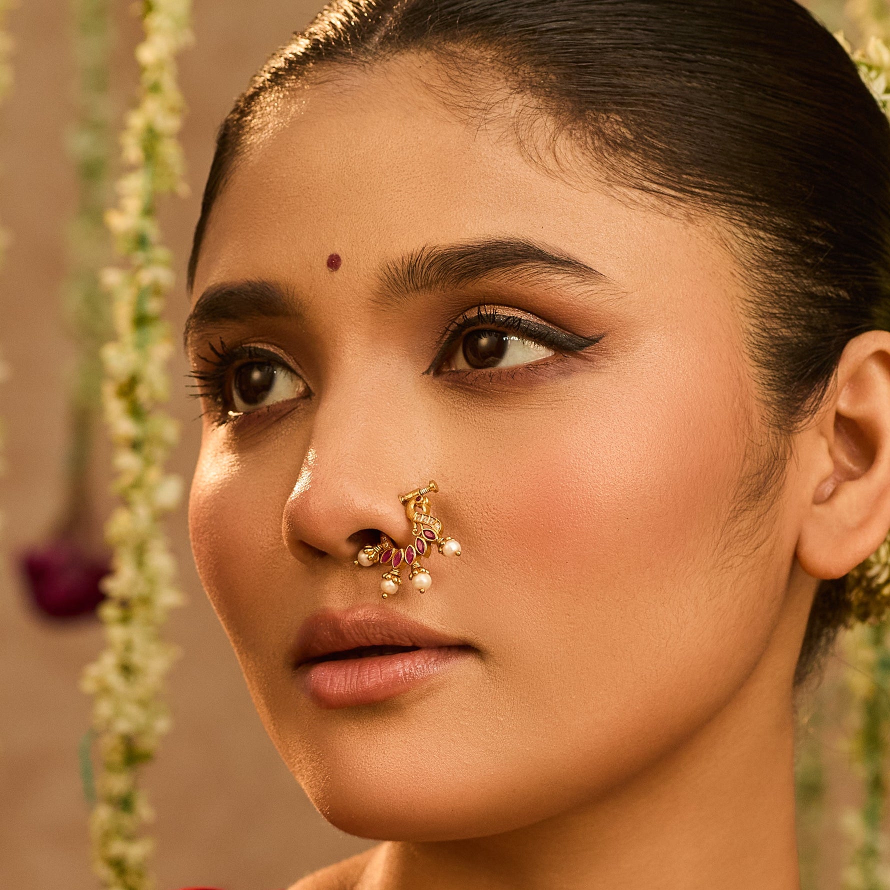 Nose Pin Devika Kempu Jadau Silver Nose Ring