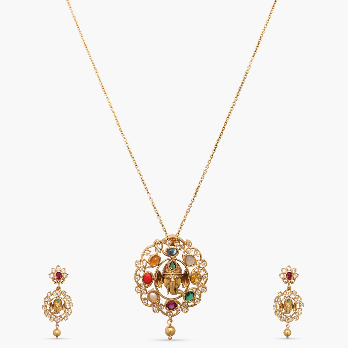 Vidmaya Navaratna CZ Silver Pendant Set