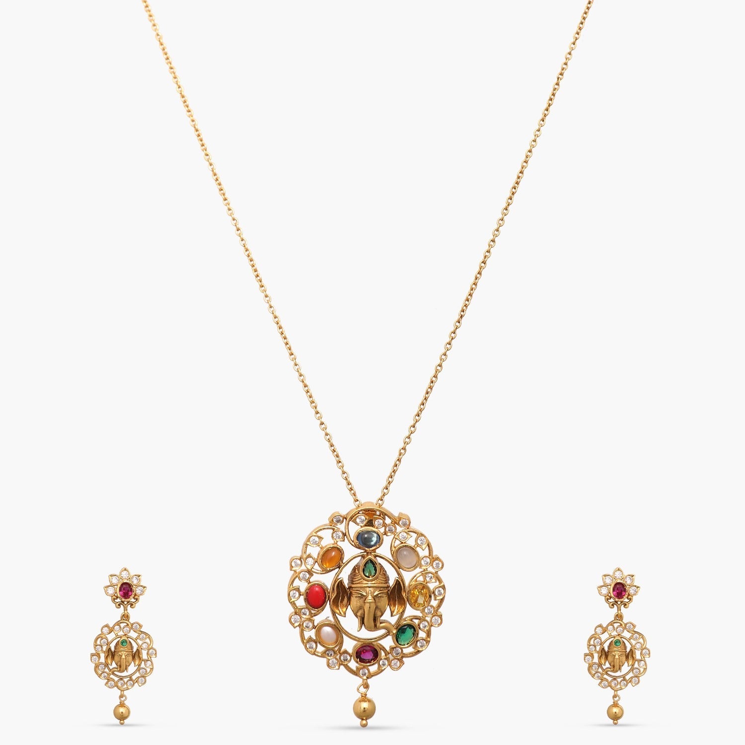 Pendants Vidmaya Navaratna CZ Silver Pendant Set