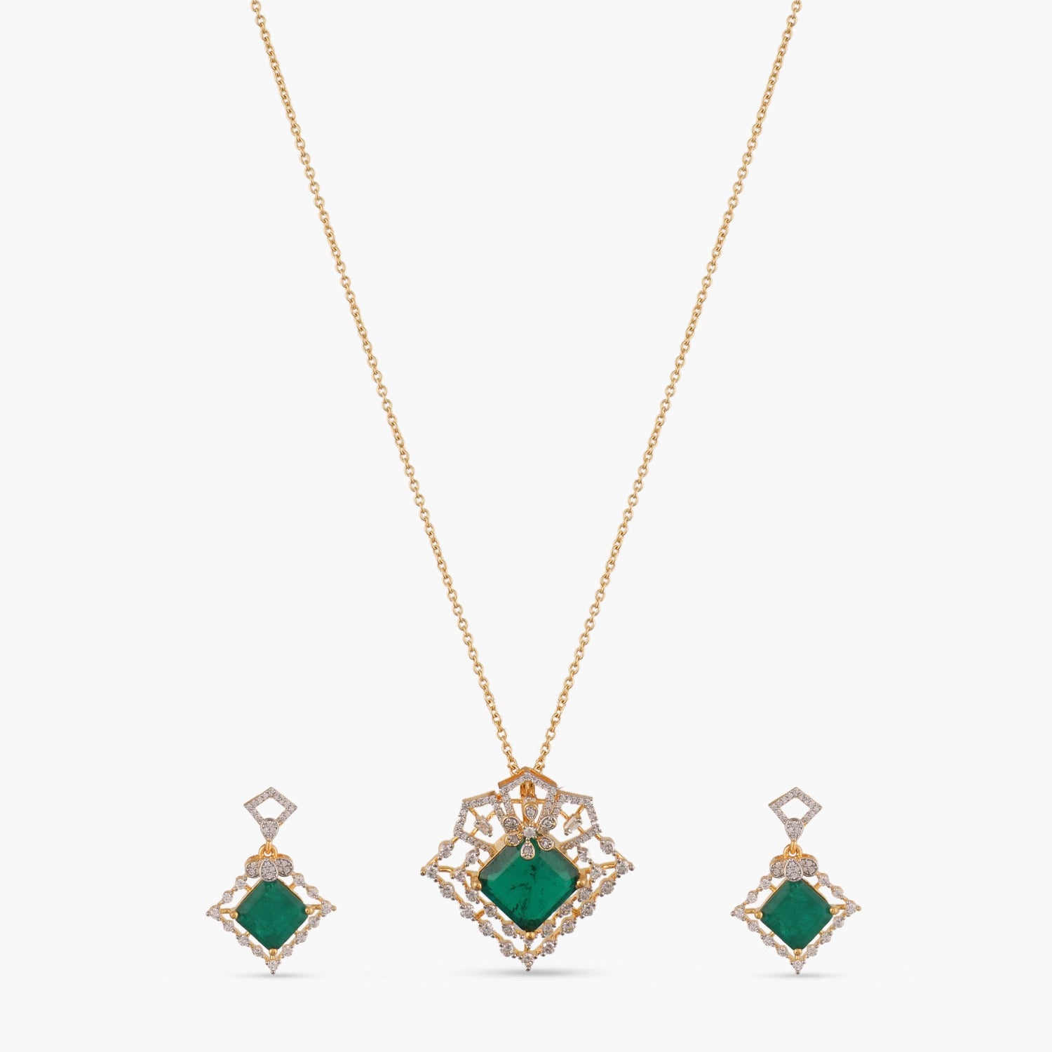 Pendants Emerald Sparkle CZ Silver Pendant Set