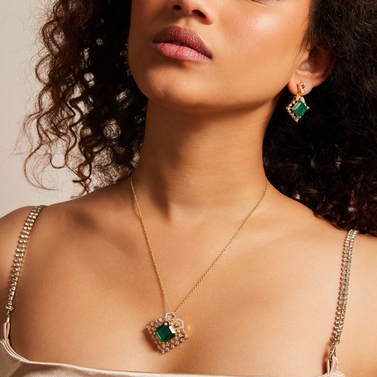 Pendants Emerald Sparkle CZ Silver Pendant Set