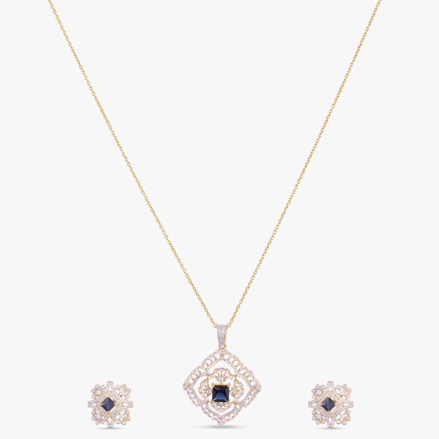 Pendants Sapphire Bloom CZ Silver Pendant Set