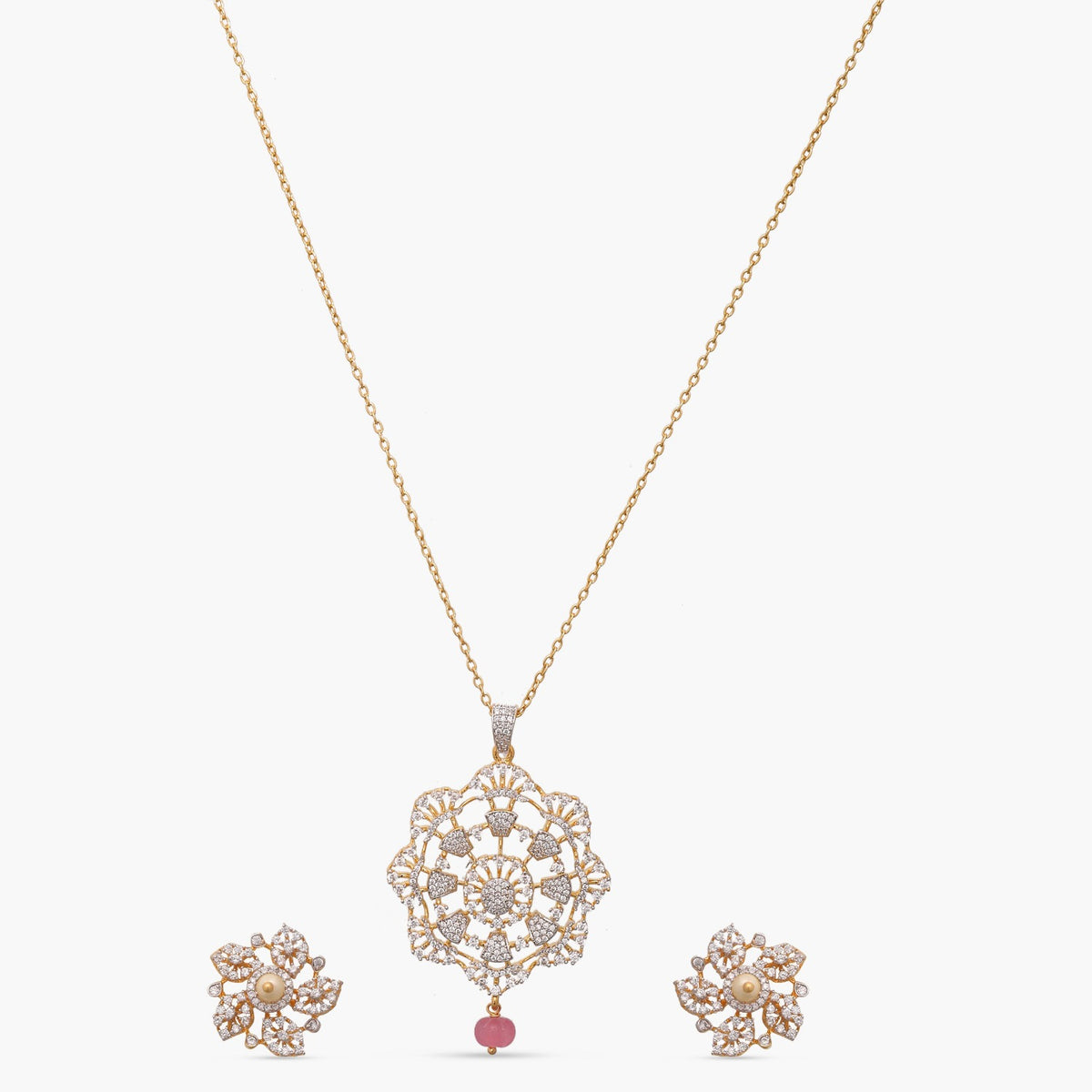 Floral Fiesta CZ Silver Pendant Set