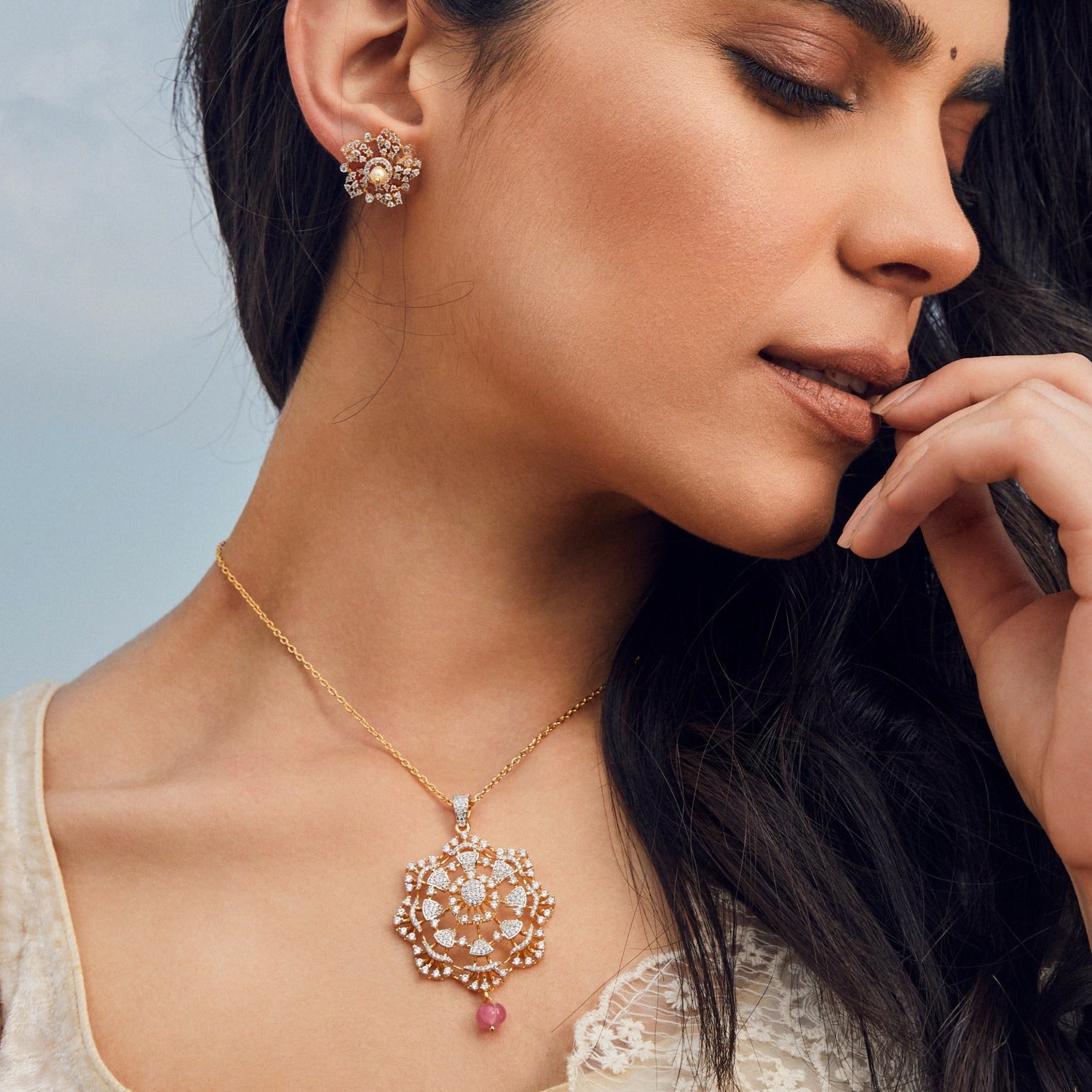 Pendants Floral Fiesta CZ Silver Pendant Set