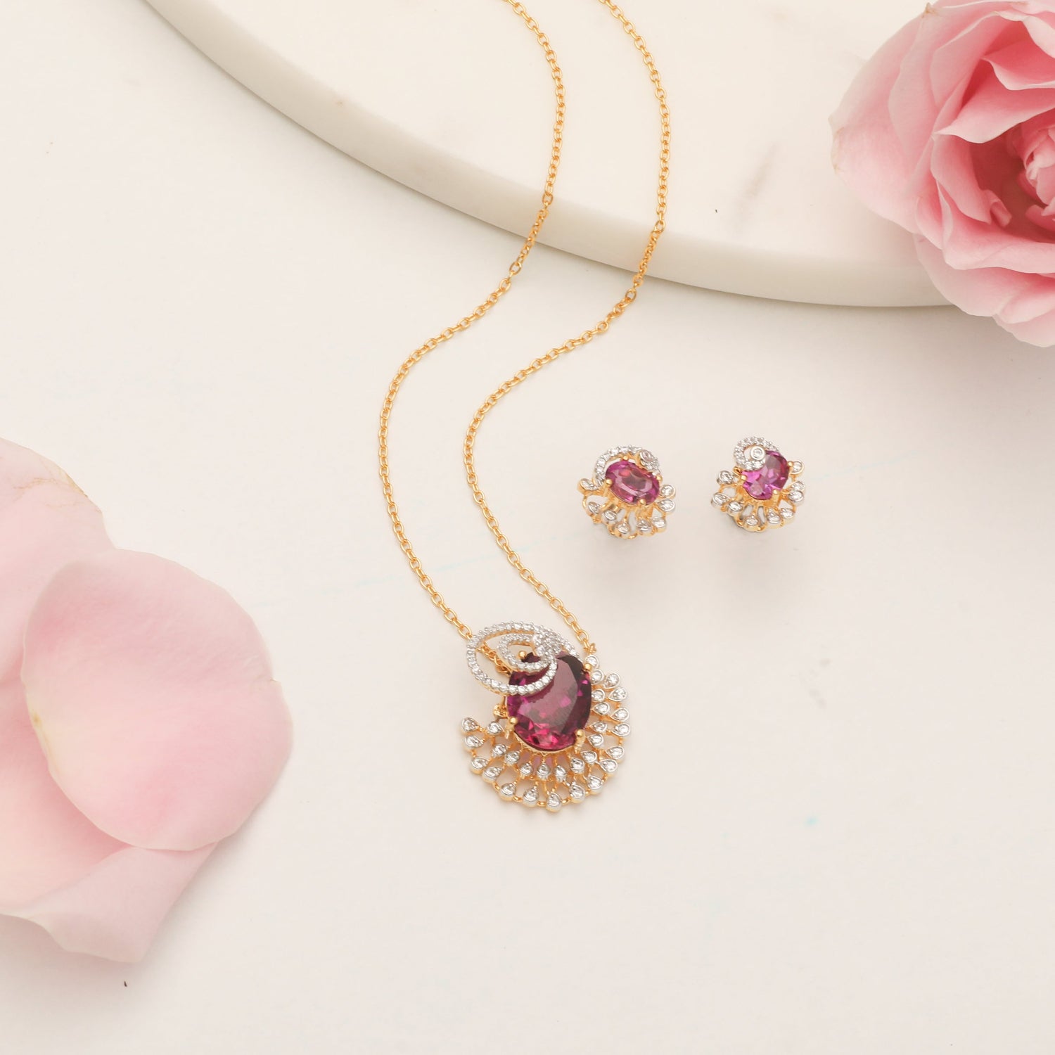 Pendants Ruby Rose CZ Silver Pendant Set